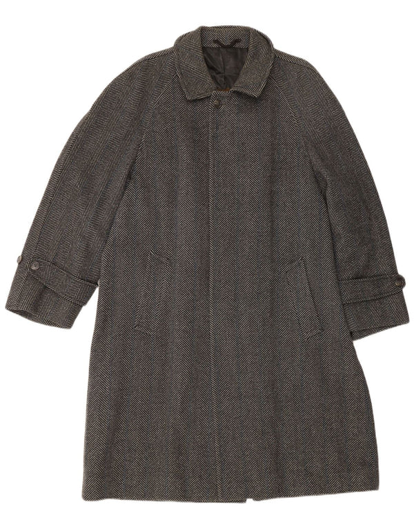 Płaszcz męski w stylu vintage IT 50, duży, szary, wełniany w jodełkę