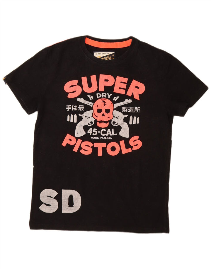 SUPERDRY Męski T-shirt z grafiką, duży, czarny, bawełniany