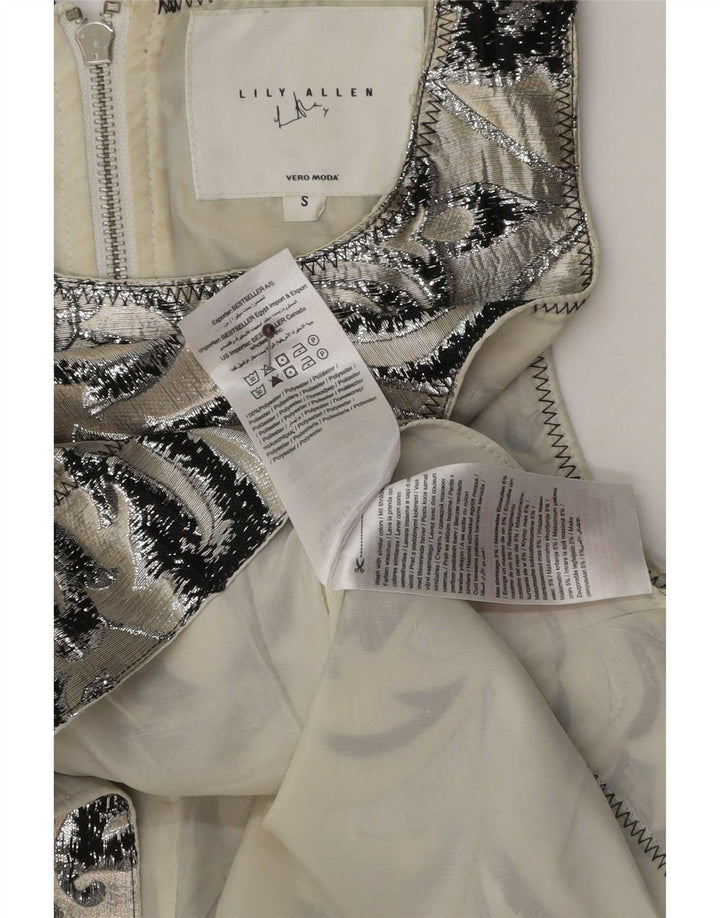 Damska bluzka bez rękawów w stylu vintage, top UK 10, mały, szary, paisley, poliester