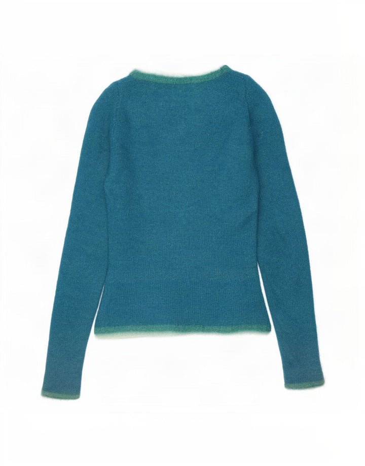 Sweter damski w stylu vintage z okrągłym dekoltem UK 10, mały niebieski