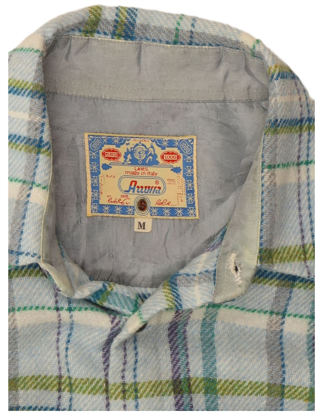 Vintage męska koszula flanelowa drwal, średnia niebieska kratka