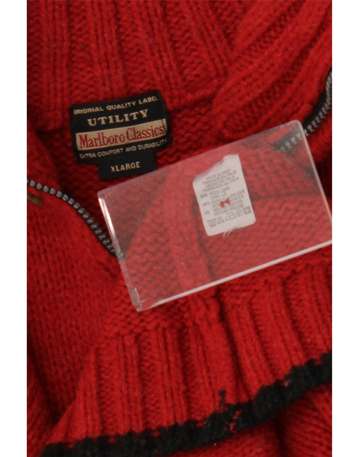 Marlboro Classics Męski sweter z zamkiem błyskawicznym XL, czerwona, wełniana w bloki kolorów