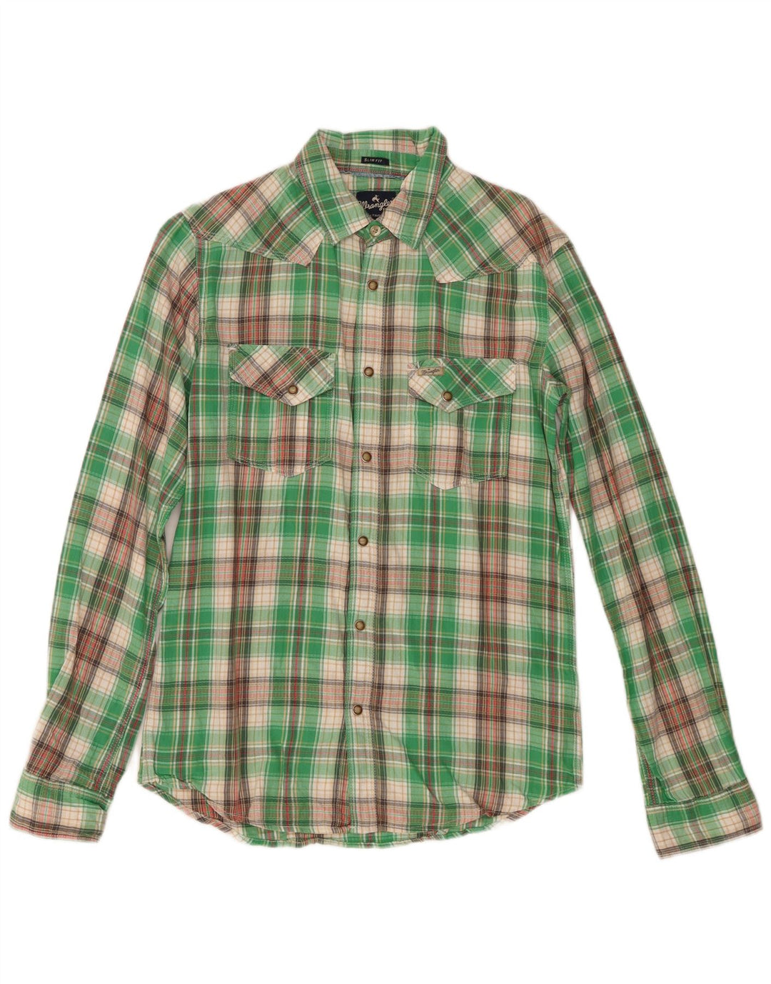 Koszula flanelowa męska Wrangler Slim Fit w małą zieloną kratkę, bawełniana