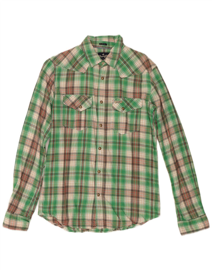 Koszula flanelowa męska Wrangler Slim Fit w małą zieloną kratkę, bawełniana