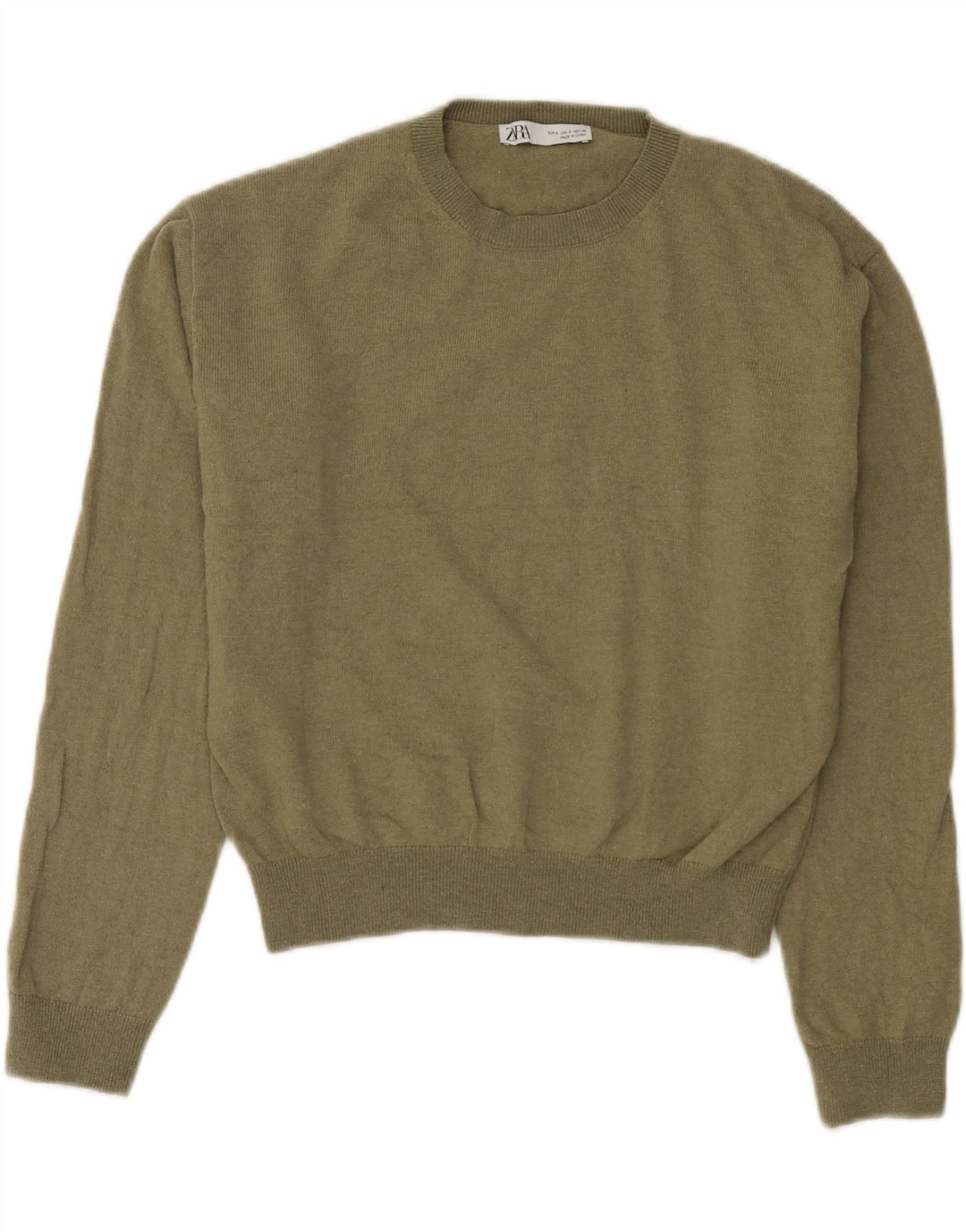 Damski sweter oversize Zara z okrągłym dekoltem UK 10 Small Green Wełna