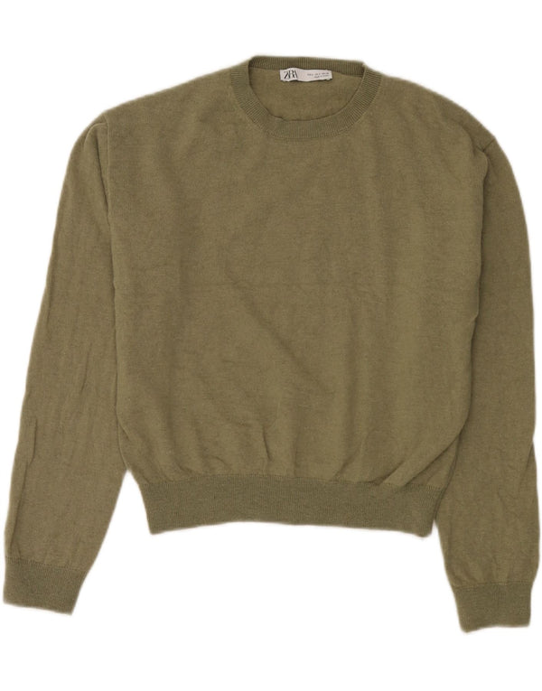 Damski sweter oversize Zara z okrągłym dekoltem UK 10 Small Green Wełna