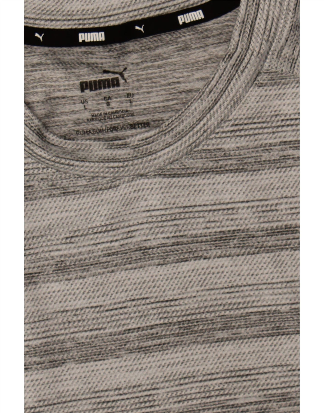 PUMA Mens T-Shirt Top Large Grey Striped Polyester Vintage Puma and Second-Hand Puma from Messina Hembry 