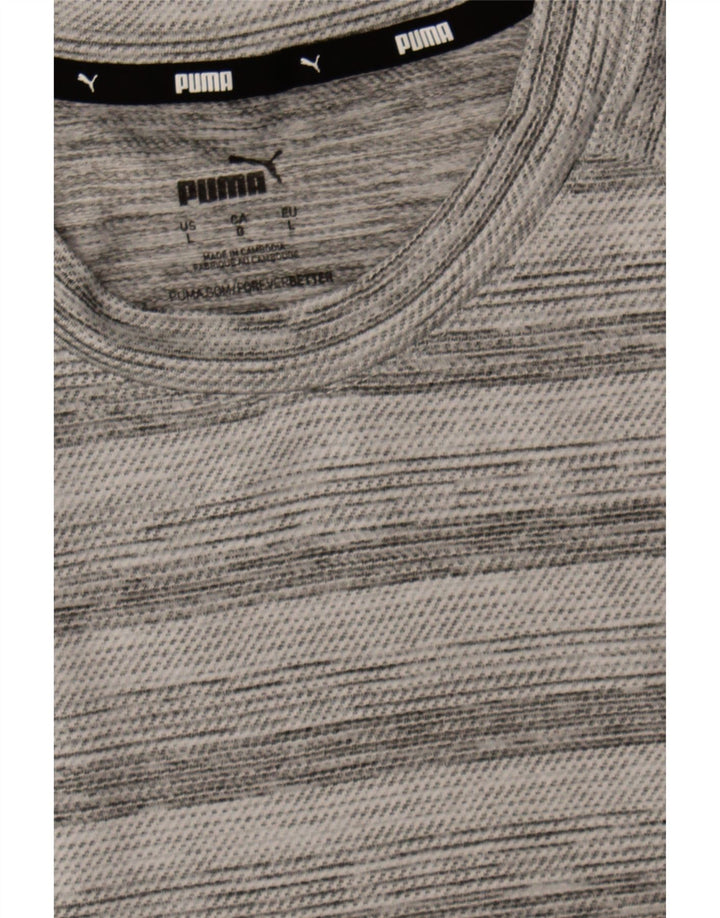 PUMA Mens T-Shirt Top Large Grey Striped Polyester Vintage Puma and Second-Hand Puma from Messina Hembry 