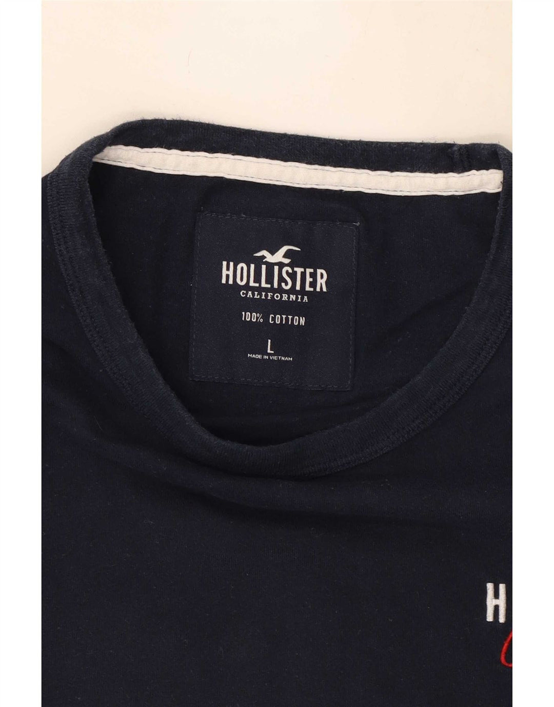 Męski top z grafiką Hollister z długim rękawem, duży, granatowy, bawełniany