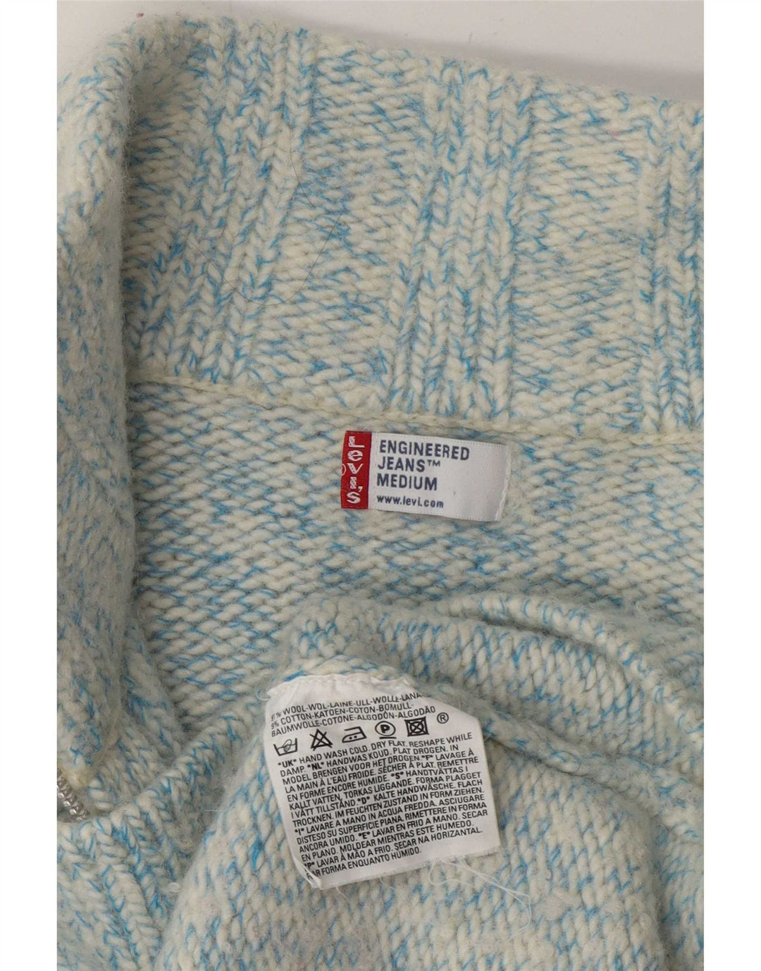 Damski sweter rozpinany Levi's Engineered Cardigan UK 14 Średni niebieski nakrapiany wełniany