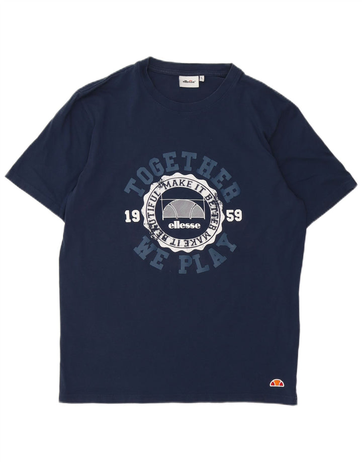 Męski T-shirt z grafiką Ellesse, duży, granatowy, bawełniany