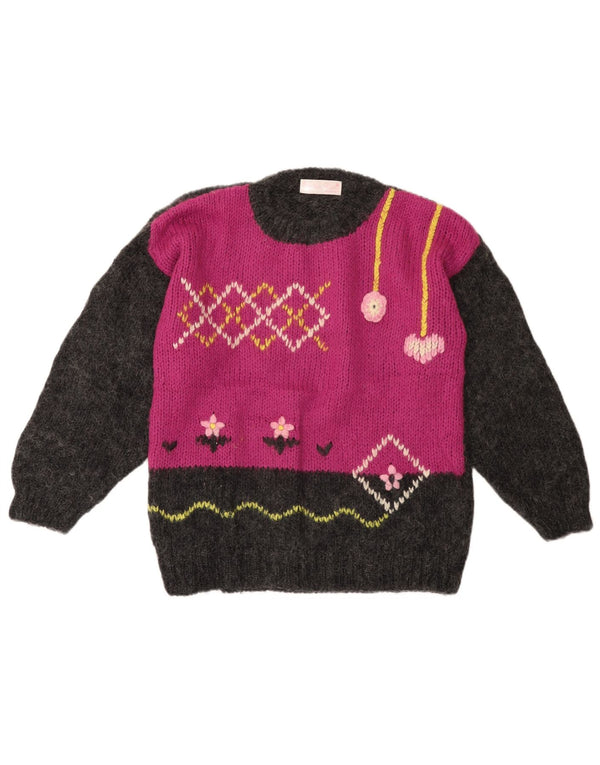 Sweter damski VINTAGE z okrągłym dekoltem UK 14, duży, szary, z blokami kolorów