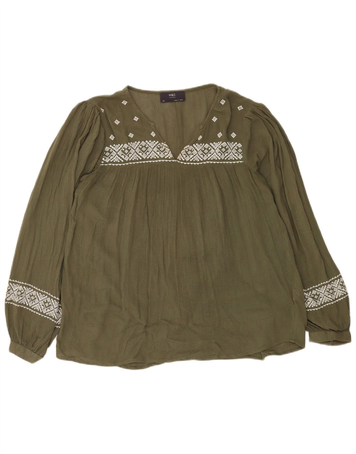 Damska bluzka z długim rękawem Marks & Spencer UK 12 Medium Khaki Geometric