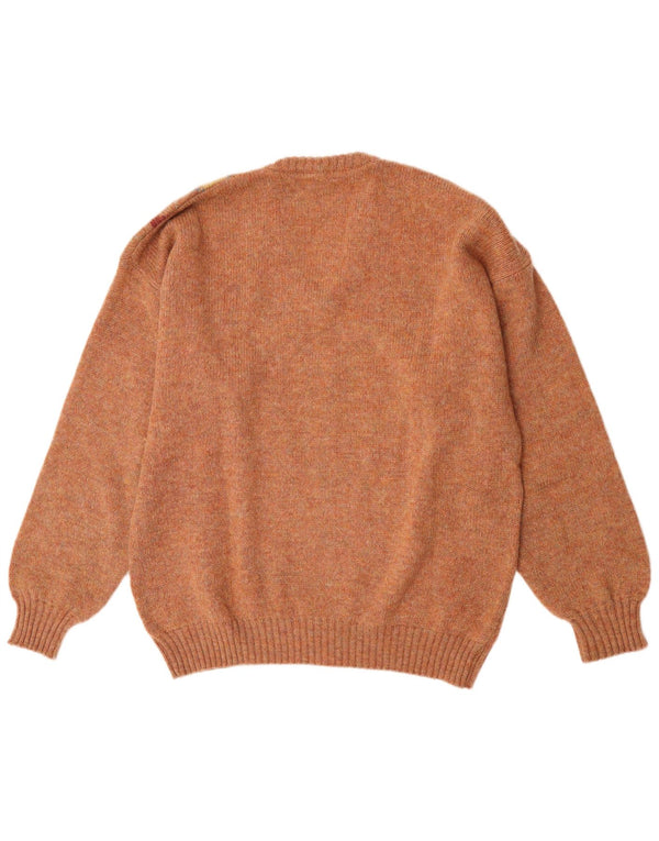Donny & Max Męski sweter z dekoltem w serek XL Brązowy Argyle/Diamentowa dziewicza wełna