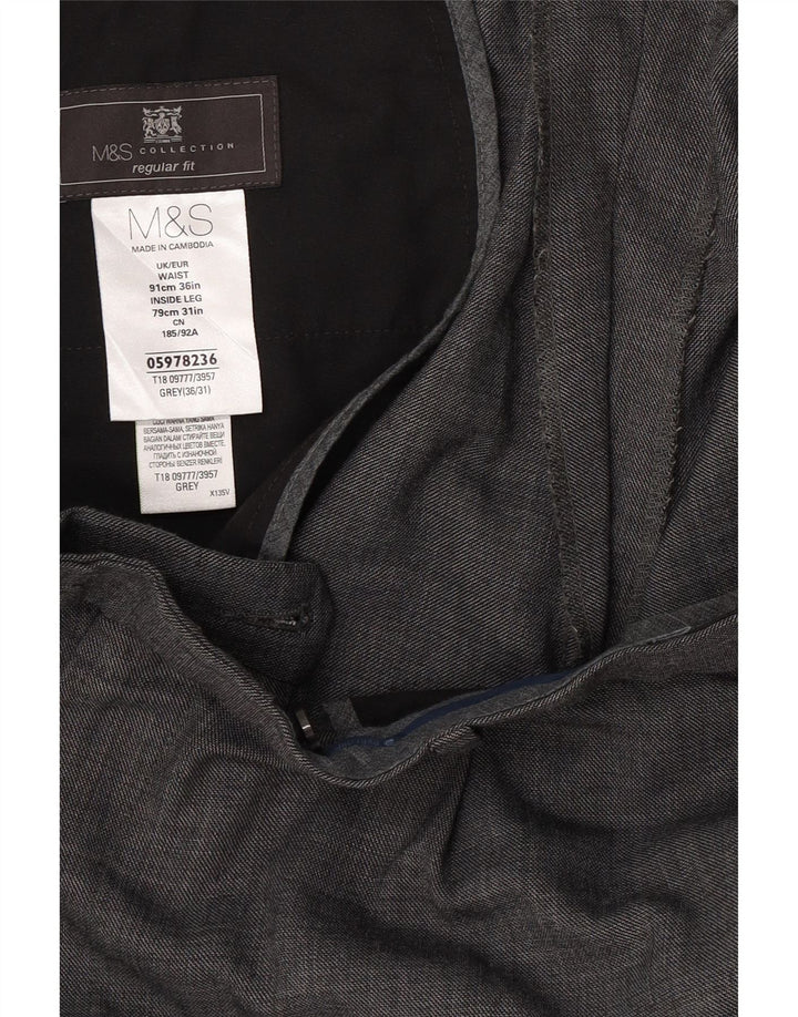 Marks & Spencer Męskie spodnie garniturowe o prostym, regularnym kroju W36 L31 Szara wełna