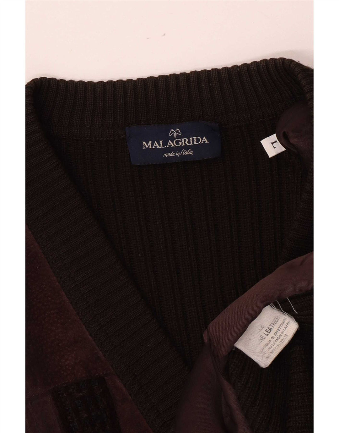 Męski zamszowy sweter Malagrida, duży, brązowy, skórzany