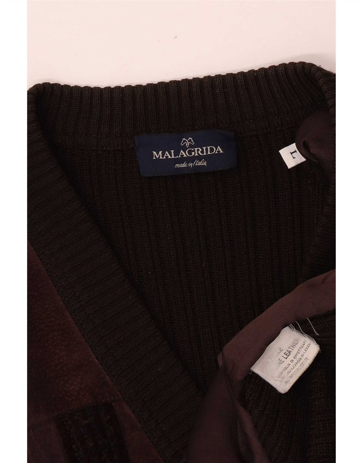 Męski zamszowy sweter Malagrida, duży, brązowy, skórzany