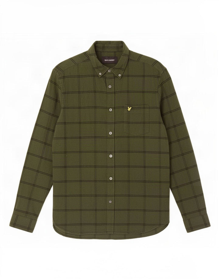 Męska koszula flanelowa Lyle & Scott, bawełniana krata w kolorze khaki