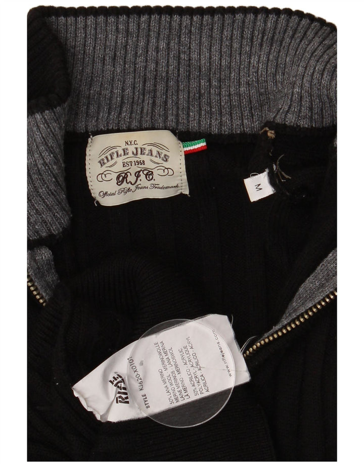 Męski sweter z zamkiem błyskawicznym Rifle, średnia czarna wełna z merynosów