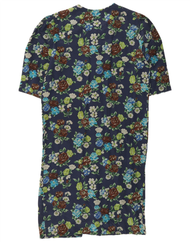Damska sukienka typu shift w stylu vintage UK 12 Średni granatowy kwiatowy jedwab