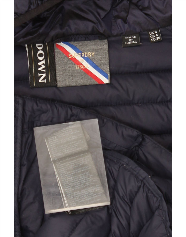 Damska ocieplana kurtka SUPERDRY z kapturem UK 8, mała, granatowa, nylonowa