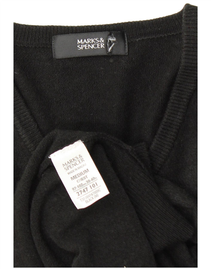 MARKS & SPENCER Męski sweter z dekoltem w kształcie litery V, średni czarny akryl