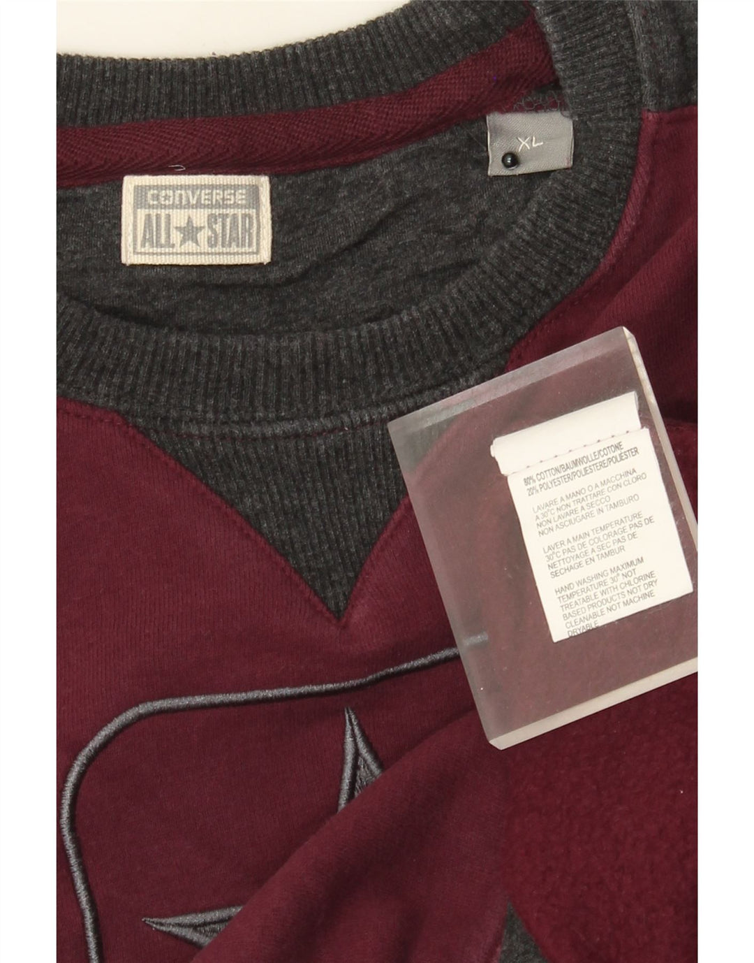 Damska bluza Converse z grafiką, UK 18 XL, burgundowa, z blokami kolorów