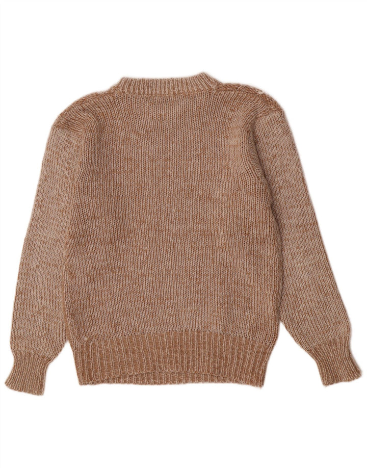 Męski sweter w stylu vintage o regularnym kroju z okrągłym dekoltem, średnio brązowy, geometryczny