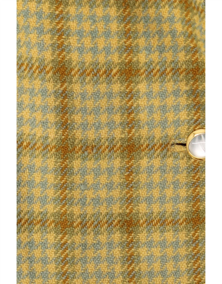 Vintage damski płaszcz z podwójnymi piersiami UK 14, średni żółty pepitkę