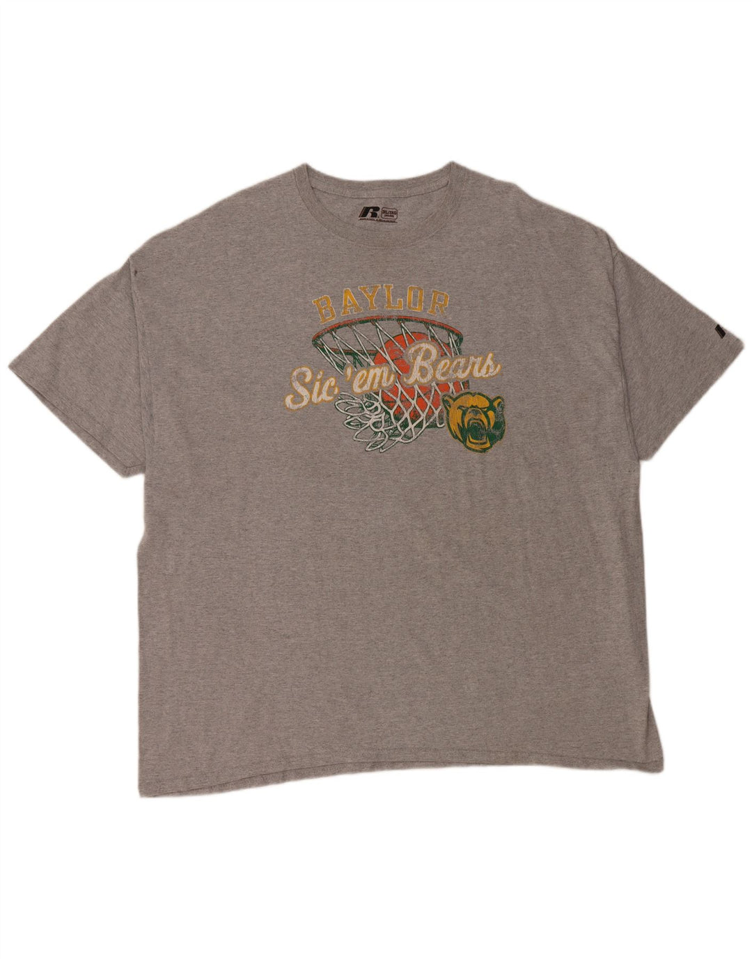 Męski T-shirt z grafiką Russell Athletic Baylor Bears, 3XL, szary, bawełniany