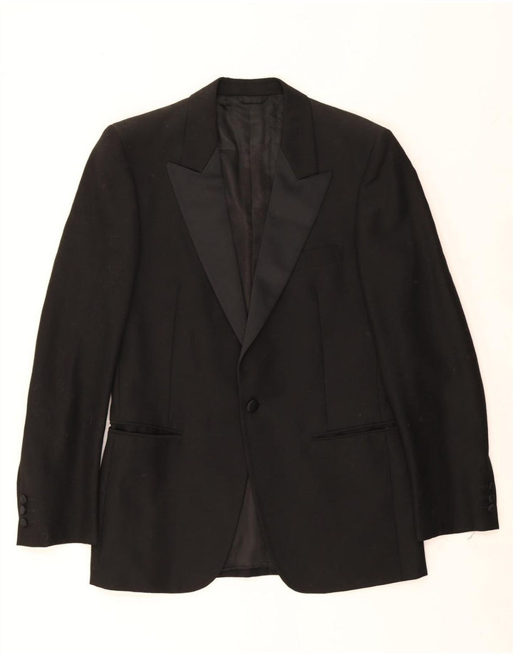 SAN REMO Mens 1 Button Blazer Jacket IT 48 Medium Black Wool Vintage San Remo and Second-Hand San Remo from Messina Hembry 