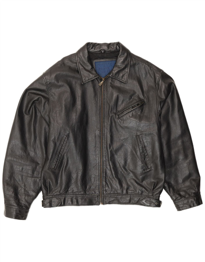 Vintage męska kurtka skórzana bomber IT 54 2XL czarna skóra