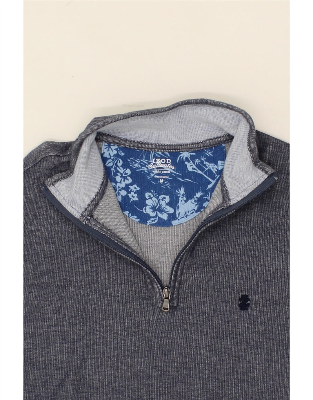 IZOD Mens Zip Neck Sweatshirt Jumper Medium Navy Blue Cotton Vintage Izod and Second-Hand Izod from Messina Hembry 