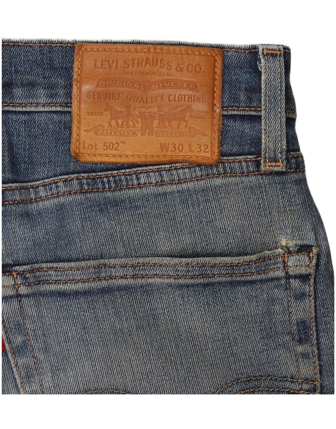 Męskie jeansy Levi's 502 w trudnej sytuacji, zwężane W30 L32, niebieska bawełna