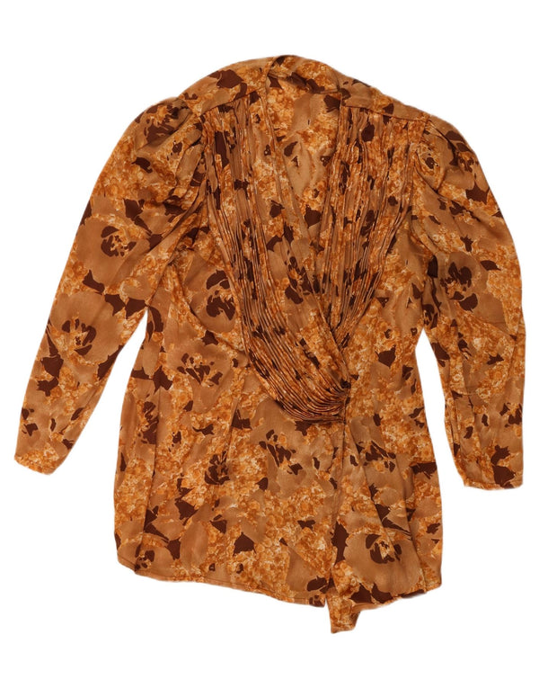 Vintage Womens Shirt Blouse UK 16 Large Beige Floral Polyester