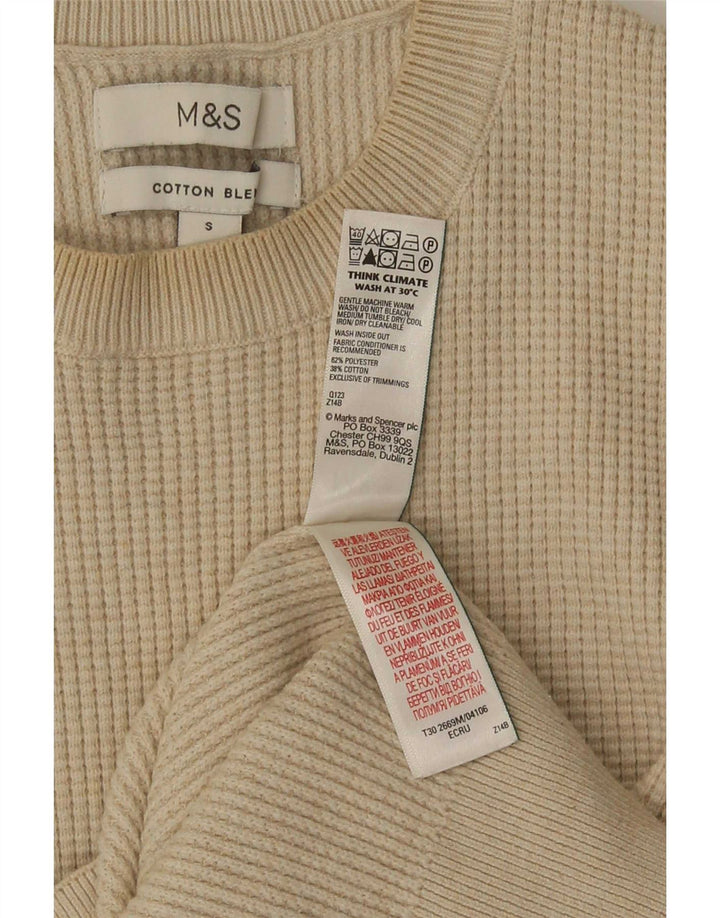 Marks & Spencer Męski sweter z okrągłym dekoltem, mały, beżowy poliester