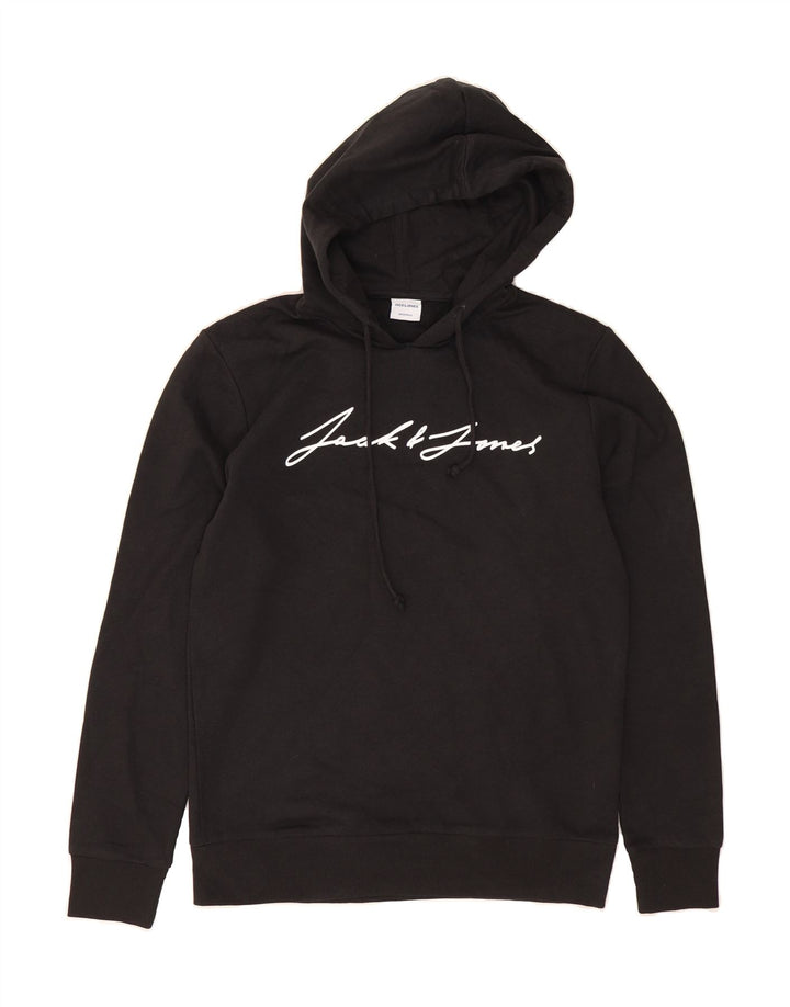 JACK & JONES Mens Graphic Hoodie Jumper Medium Black Cotton Vintage Jack & Jones and Second-Hand Jack & Jones from Messina Hembry 