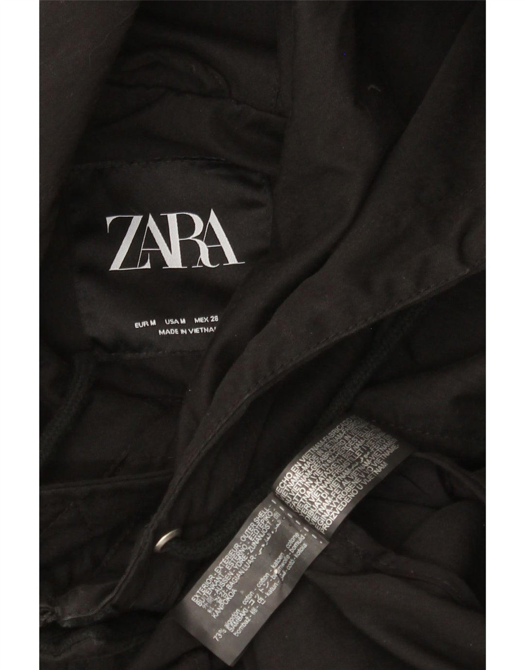 Damska kurtka wiatrówka Zara z kapturem, oversize UK 14, średnia czarna bawełna