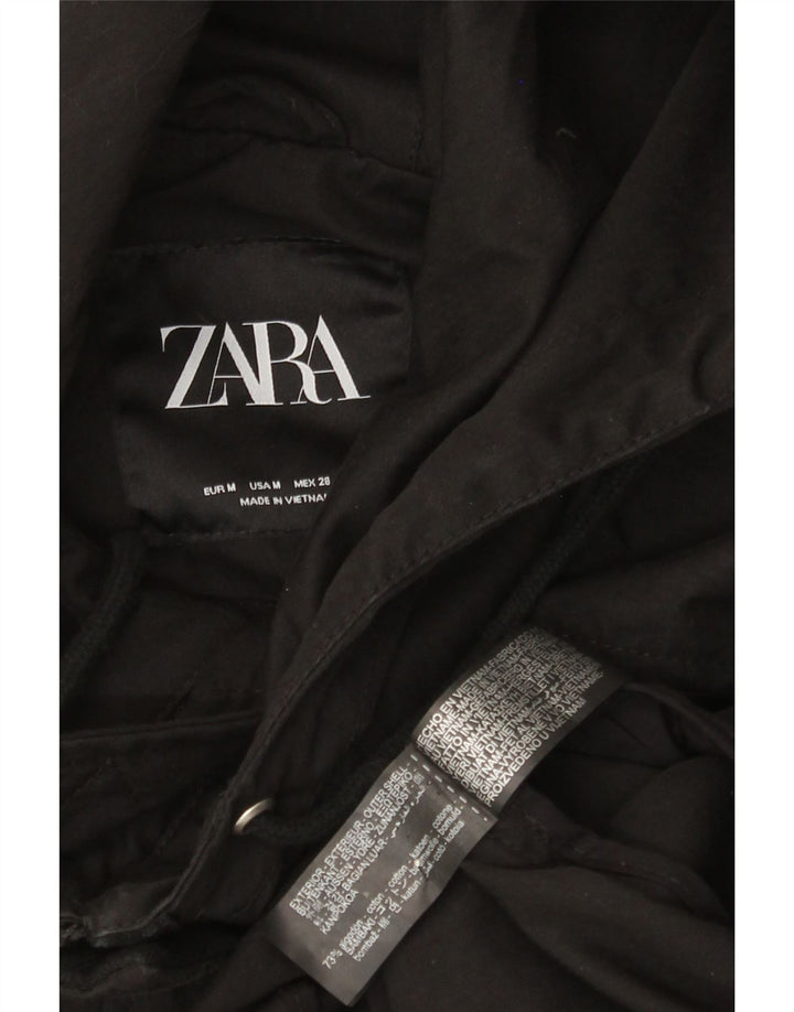 Damska kurtka wiatrówka Zara z kapturem, oversize UK 14, średnia czarna bawełna