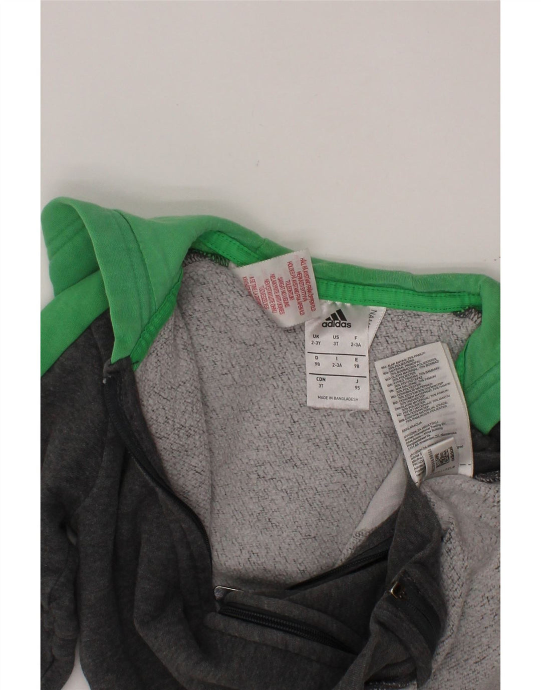 Chłopięcy sweter ADIDAS z kapturem i zamkiem, 2-3 lata, szara, bawełniana w bloki kolorów