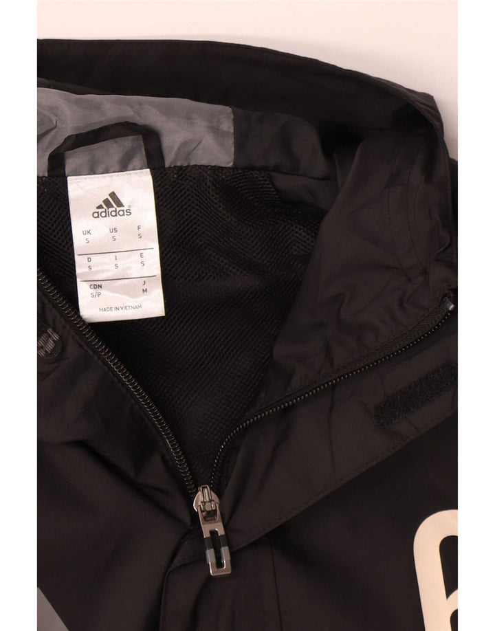 Męska kurtka przeciwdeszczowa Adidas z kapturem i grafiką UK 36, mała, czarna, poliester