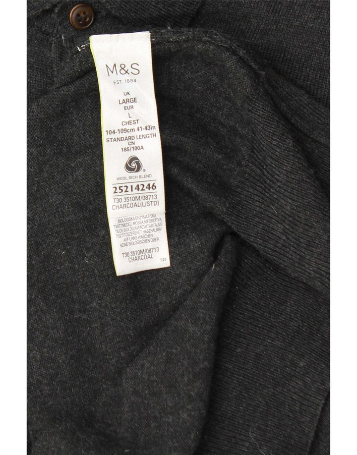 Marks & Spencer Męski sweter polo o dopasowanym kroju, duży, szary, wełniany