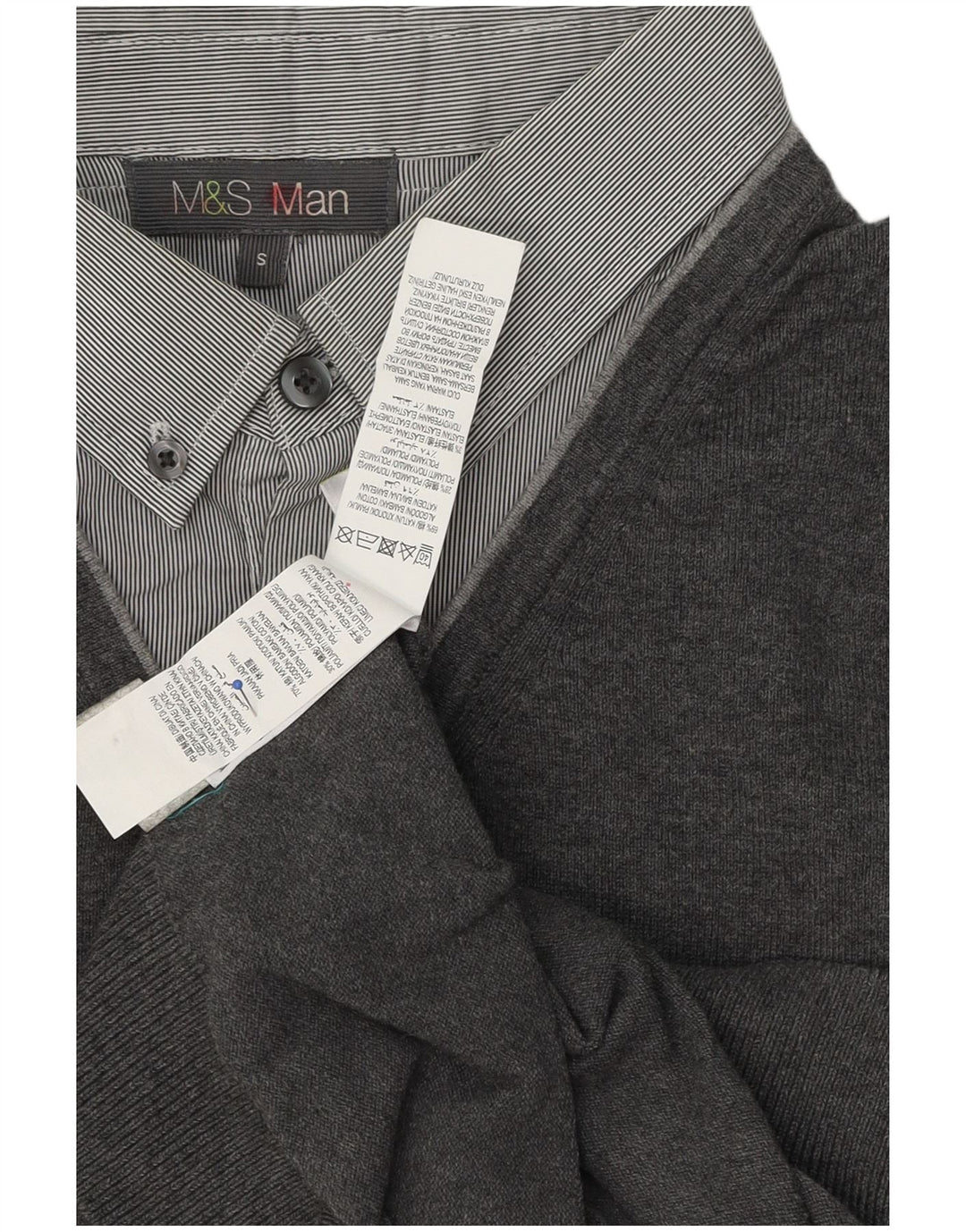 Marks & Spencer Męski sweter polo, mały, szary, bawełniany