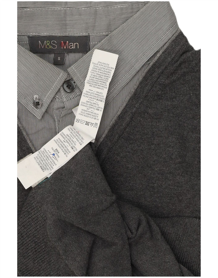 Marks & Spencer Męski sweter polo, mały, szary, bawełniany