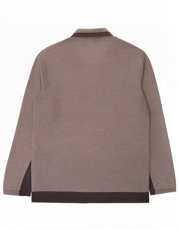 Hugo Boss Mens Long Sleeve Slim Fit Polo Shirt Large Grey Flecked Cotton