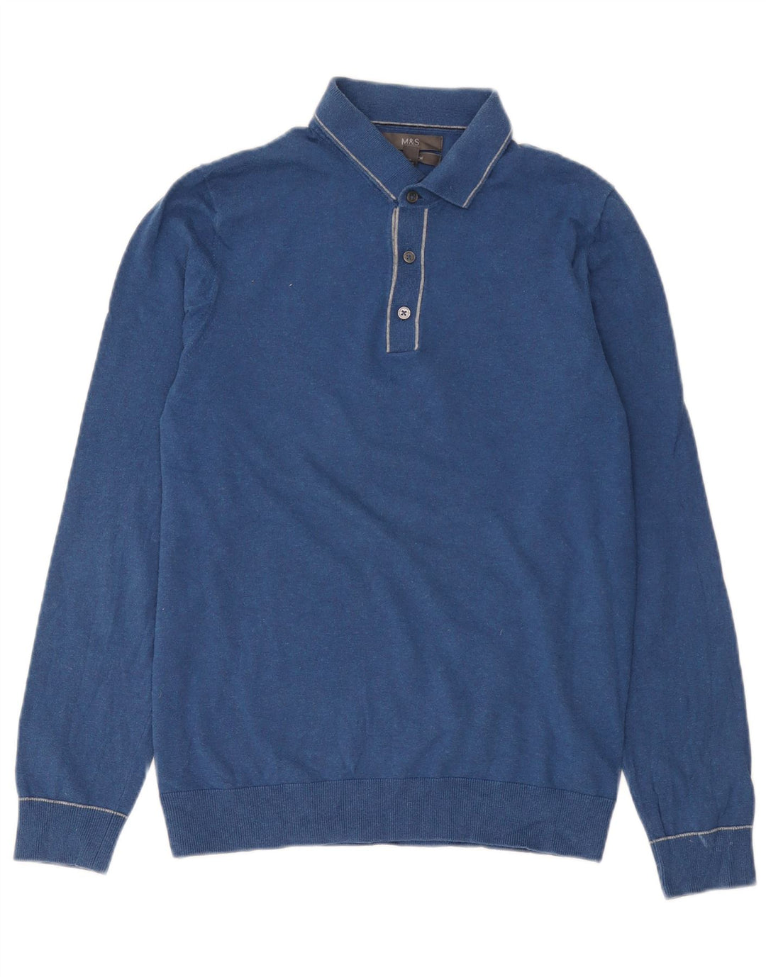 Marks & Spencer Męski sweter polo, mały, niebieski, bawełniany
