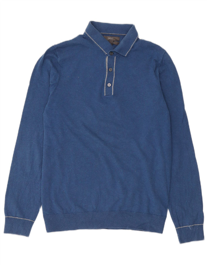 Marks & Spencer Męski sweter polo, mały, niebieski, bawełniany