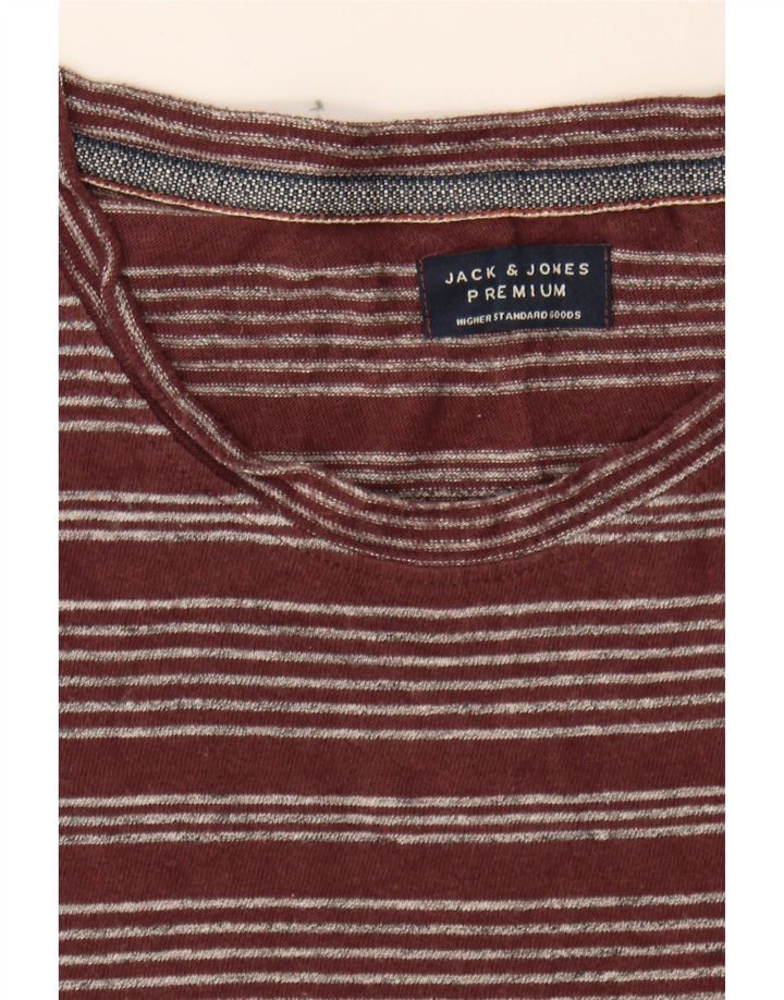 JACK & JONES Mens T-Shirt Top Medium Burgundy Striped Vintage Jack & Jones and Second-Hand Jack & Jones from Messina Hembry 