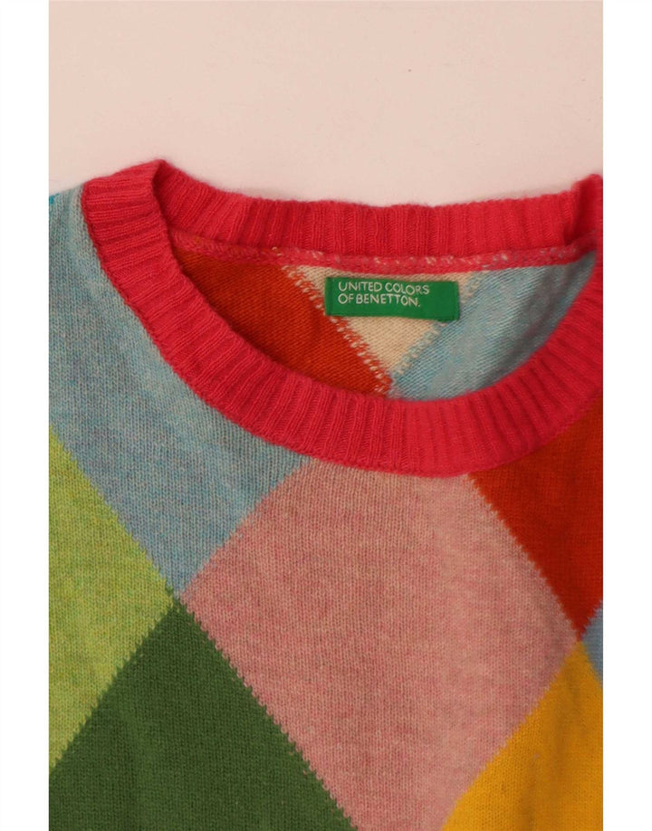 Damski sweter z okrągłym dekoltem Benetton UK 16, duży, wielokolorowy