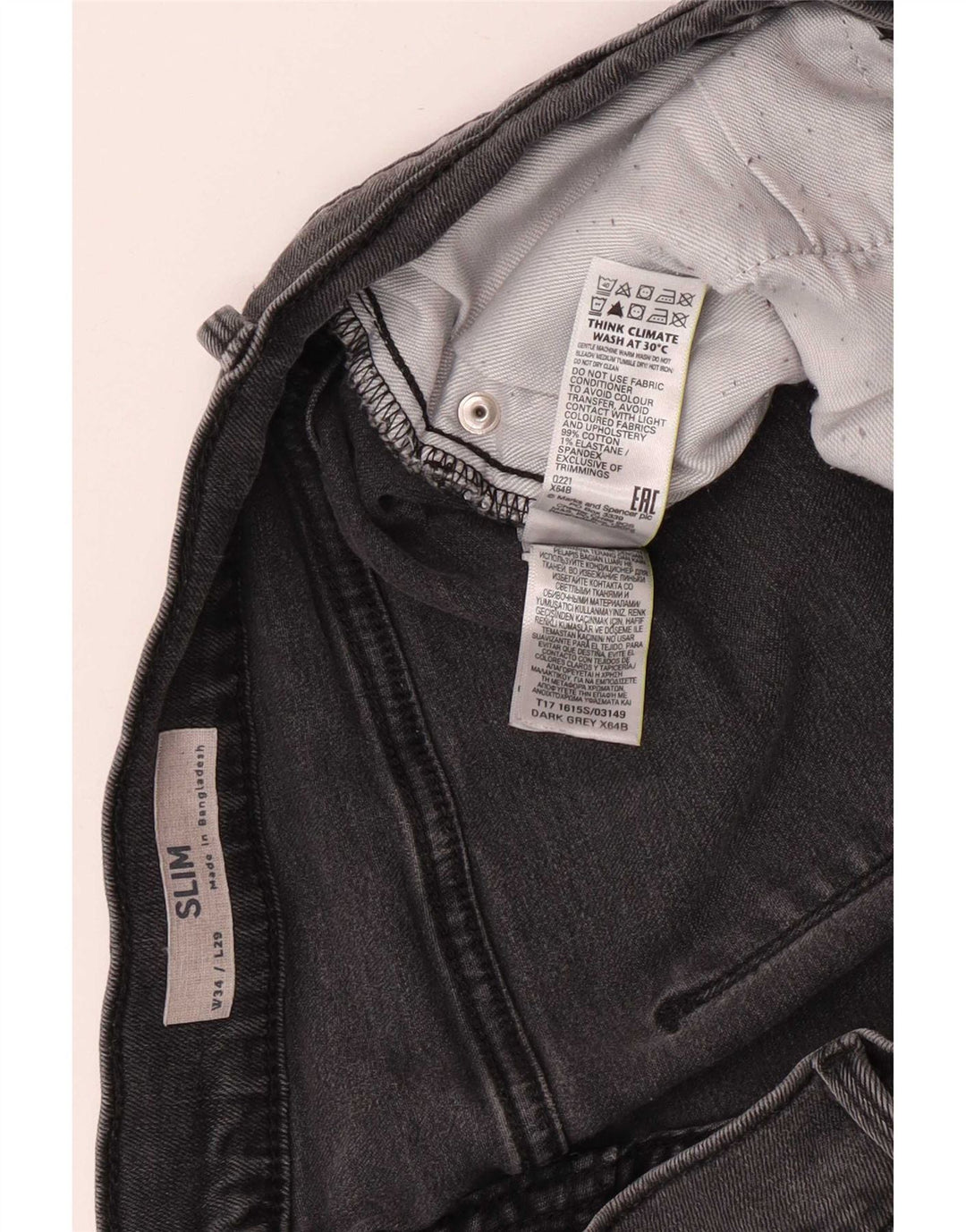 Marks & Spencer Męskie jeansy slim W34 L29 Szara bawełna